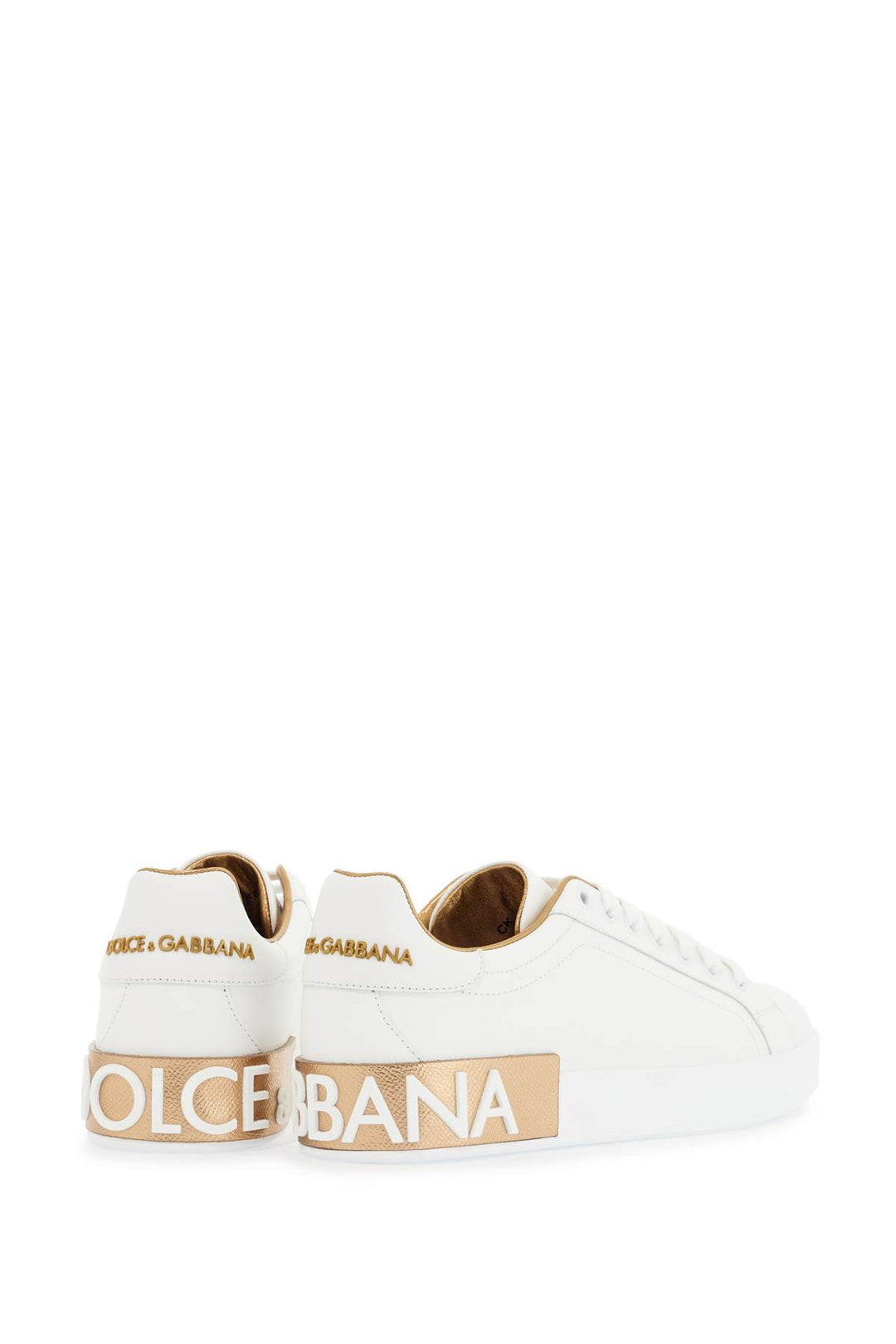 White Calfskin Low Top Sneakers With Gold Details And Velcro Closure