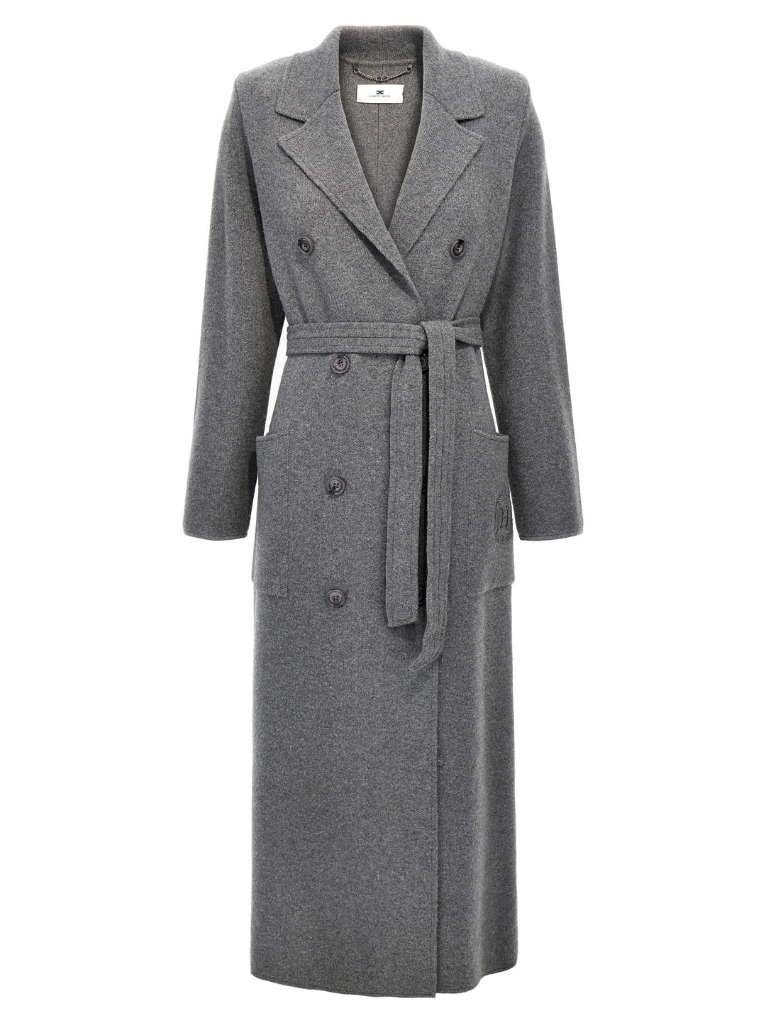 Double-Breasted Knit Coat Coats, Trench Coats Gray