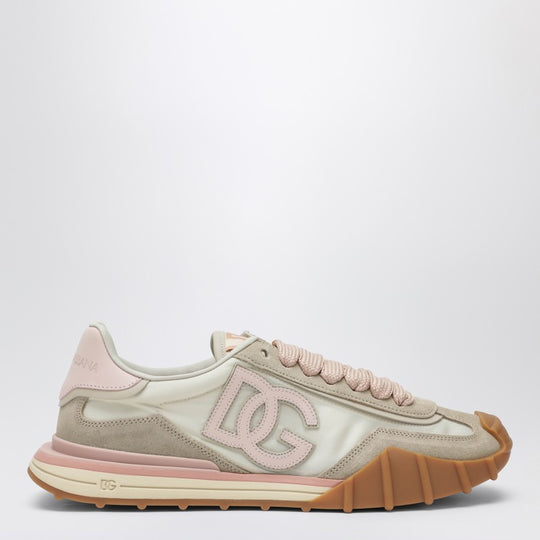Dg Athletic Sneakers In Ivory And Pink Fabric And Leather