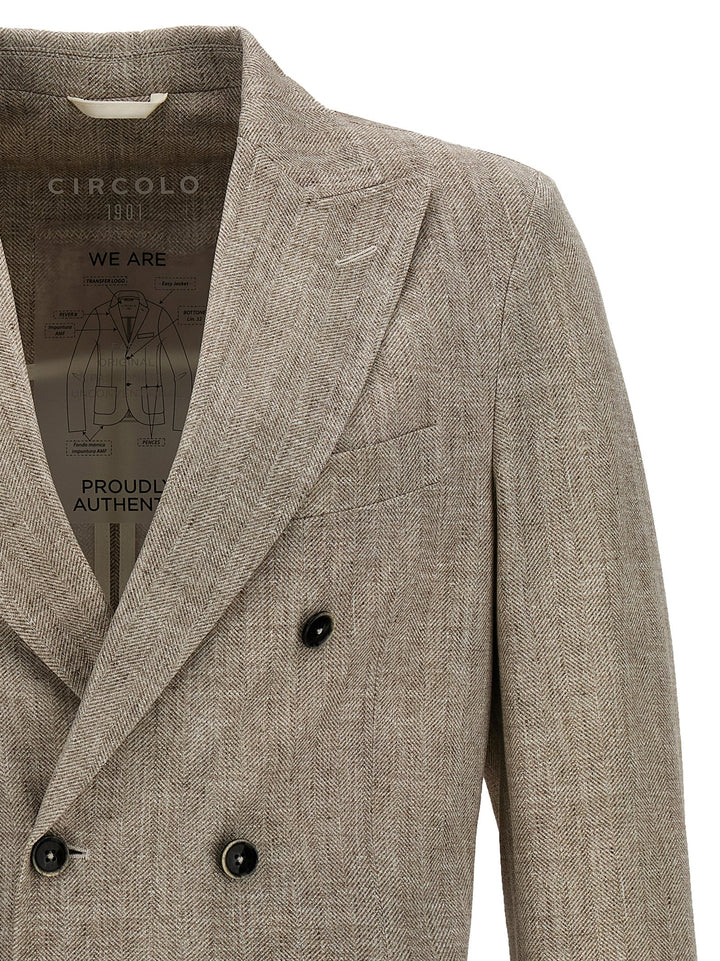 Scottish Thread Double-Breasted Blazer Beige