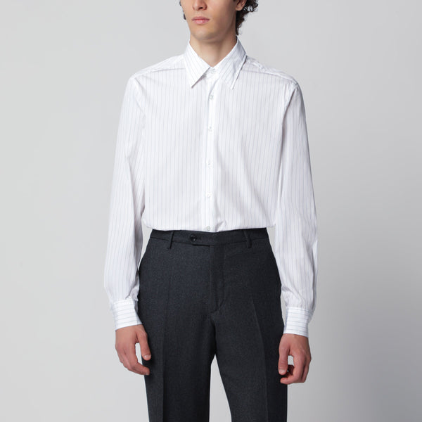 White Cotton Shirt With Fine Stripes