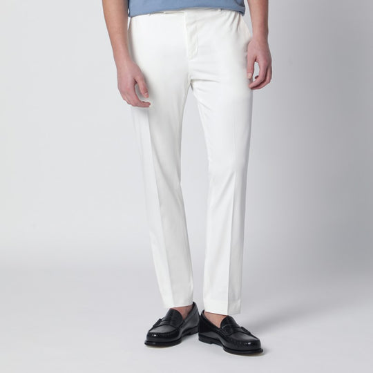 White Slim-Fit Cotton-Blend Trousers