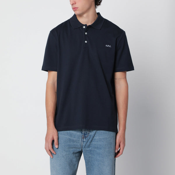 Dark Blue Cotton Polo Shirt With Embroidered Logo