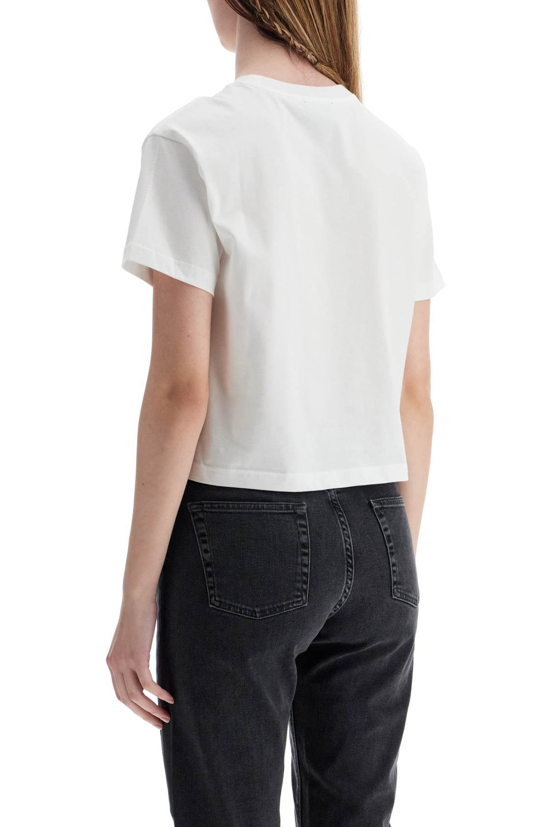 Women's Organic Cotton White Boxy Cropped T Shirt With Micro Embroidered Logo Gots