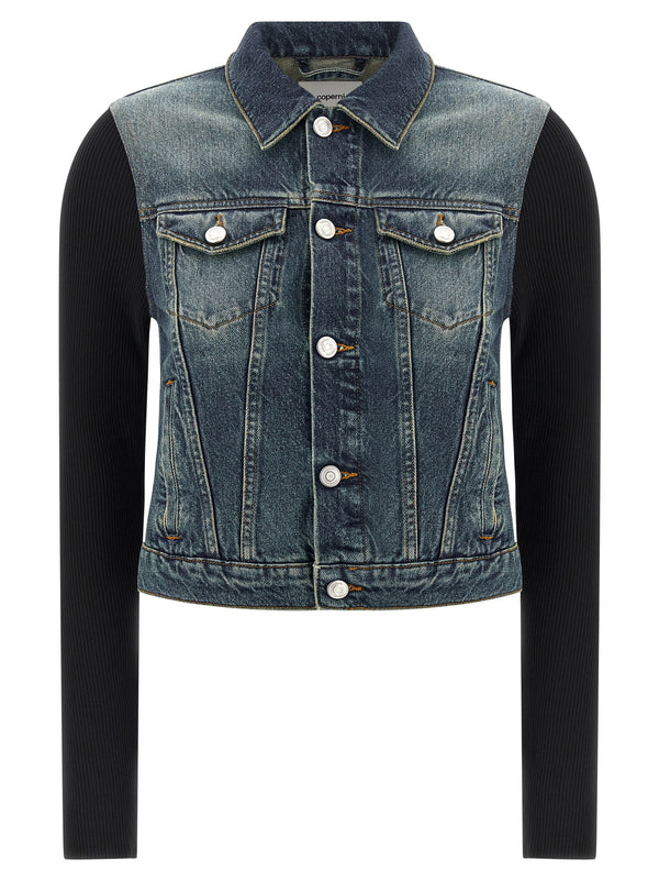 Hybrid Rib Denim Puffer Jackets Blue
