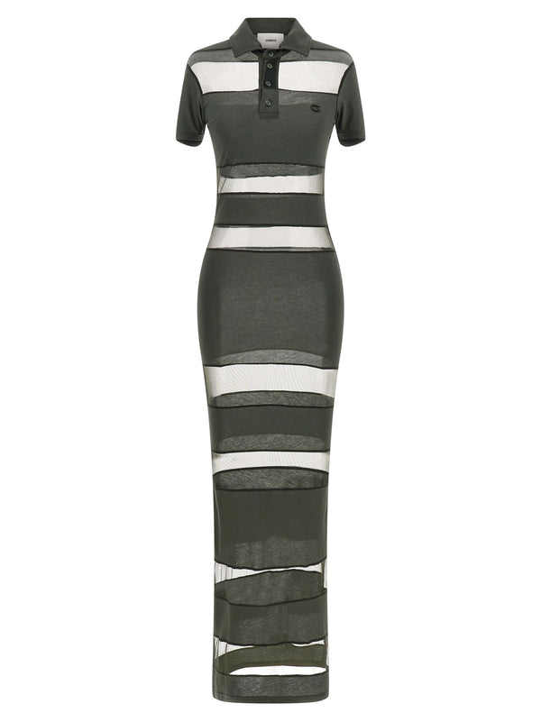 Striped Sheer Polo Dresses Green