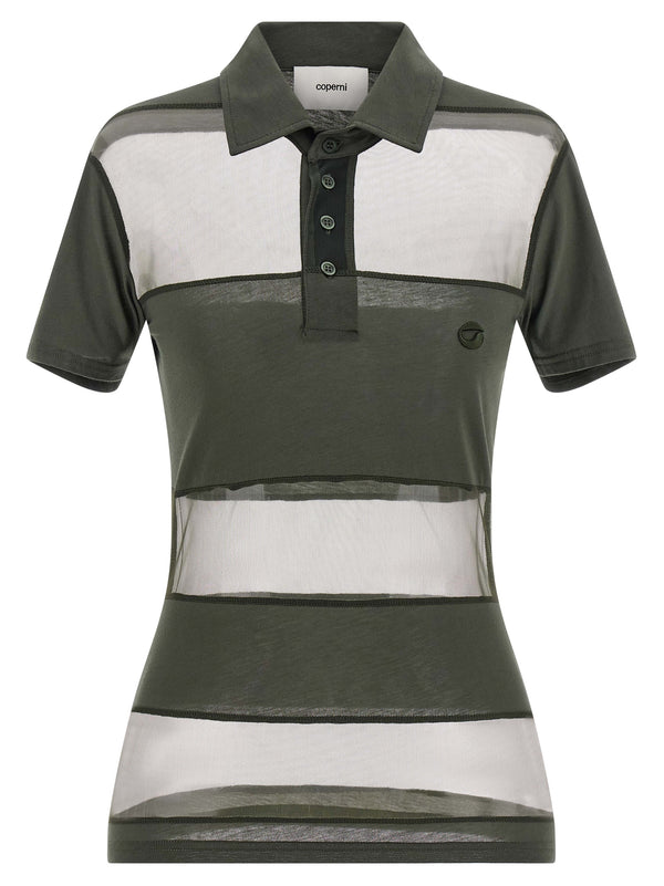 Sheer Striped Polo Green