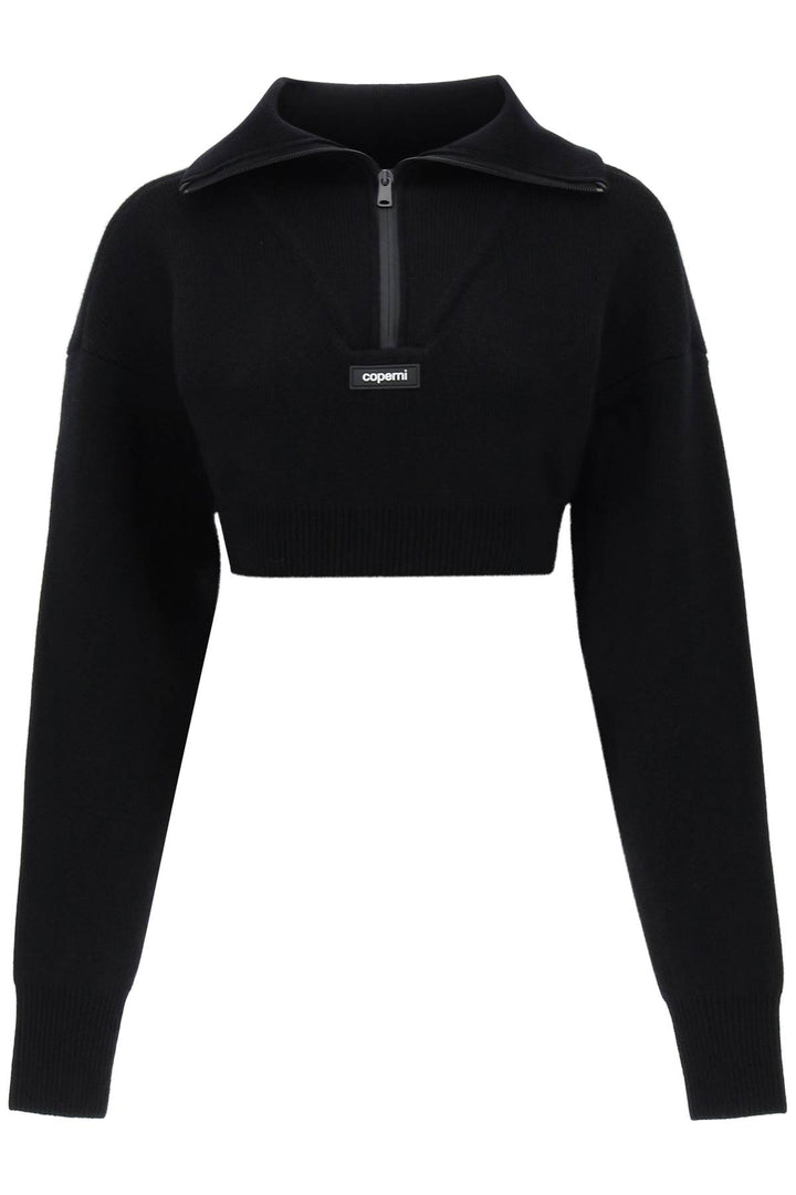 Half Zip Cropped Boxy Wool Sweater