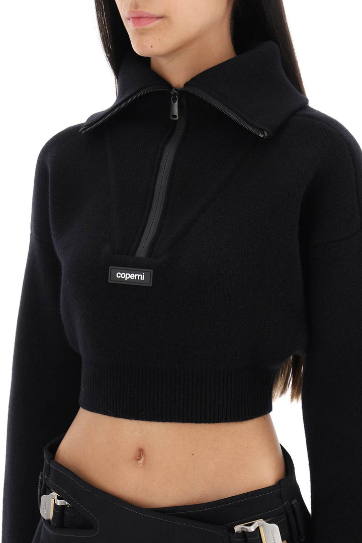 Half Zip Cropped Boxy Wool Sweater