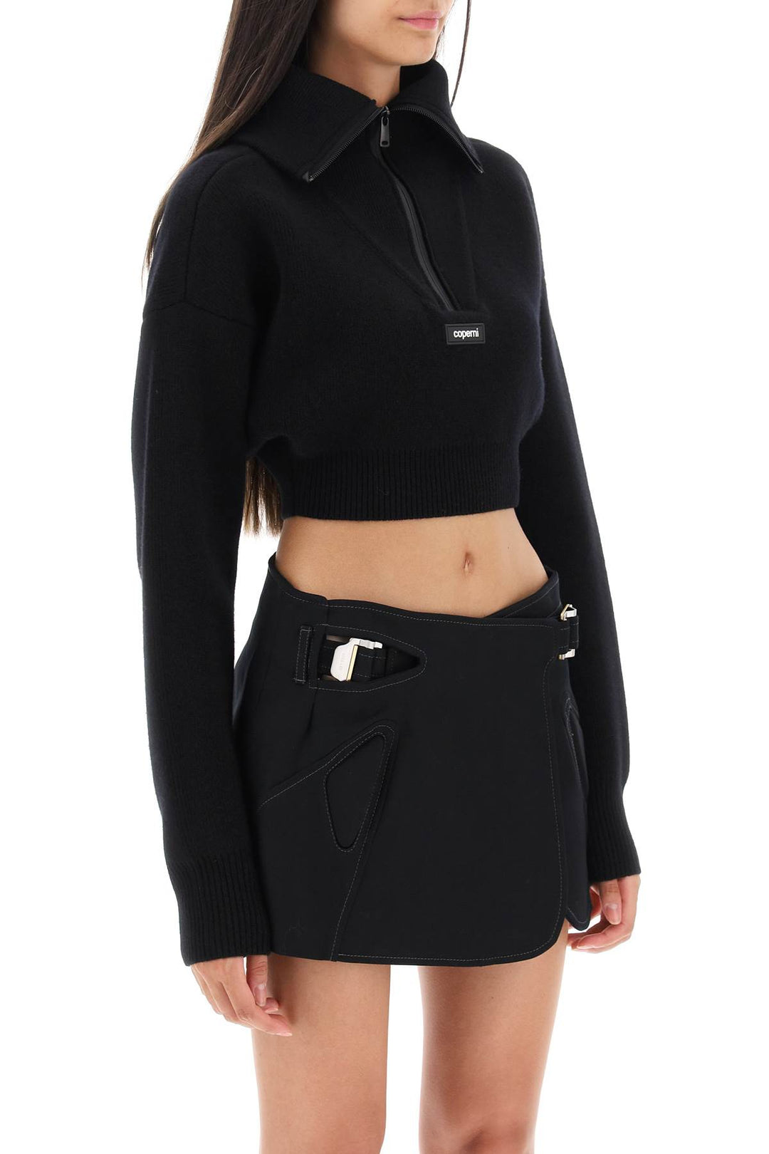 Half Zip Cropped Boxy Wool Sweater