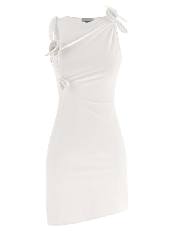 Asymmetric Flower Dresses White