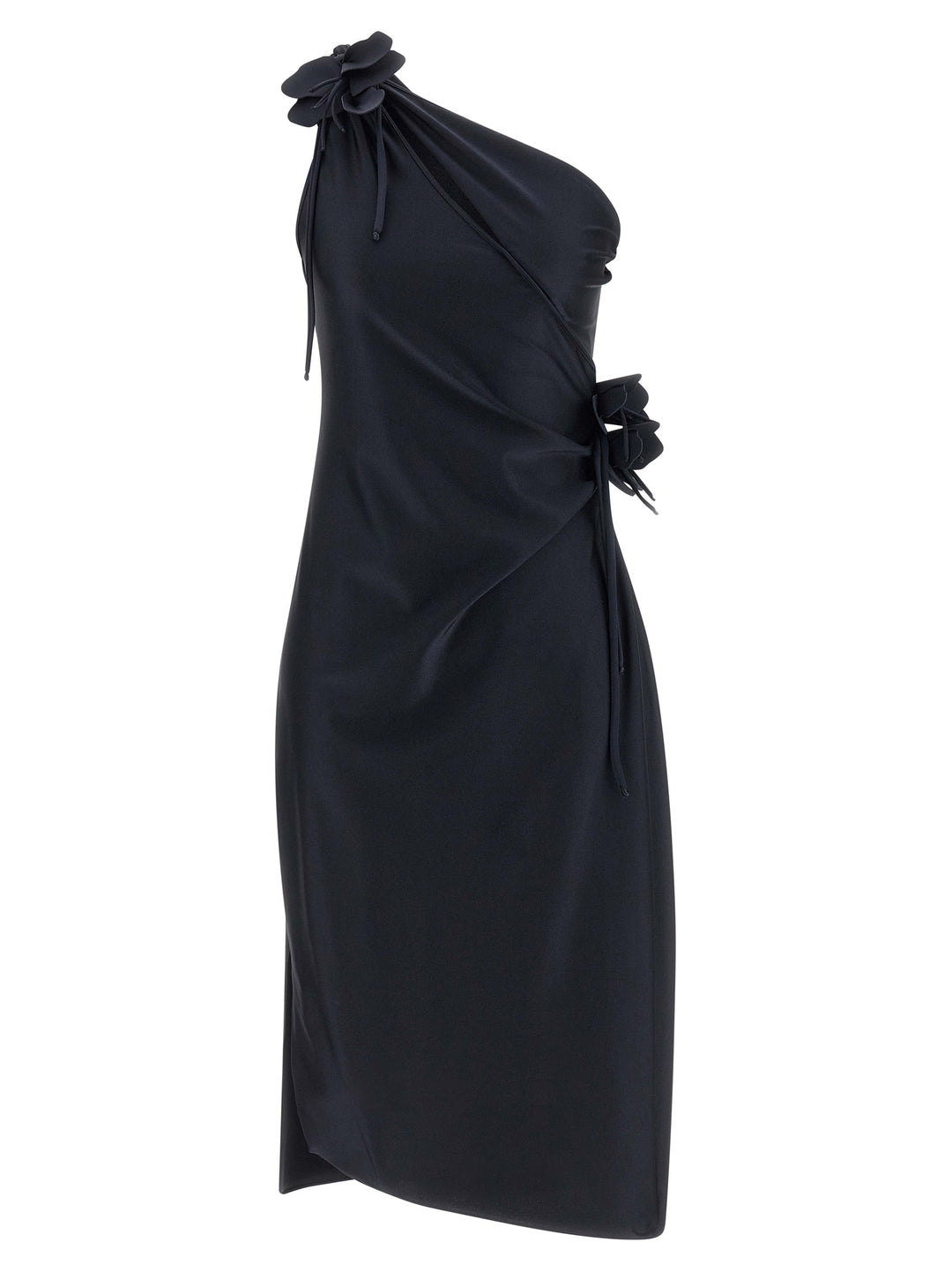 Asymmetric Mini Flower Dresses Black