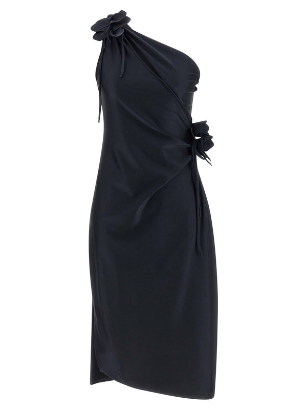 Asymmetric Mini Flower Dresses Black