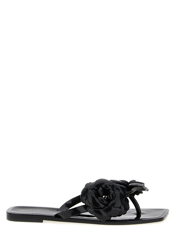 Silicone Flower Flat Sandals Black