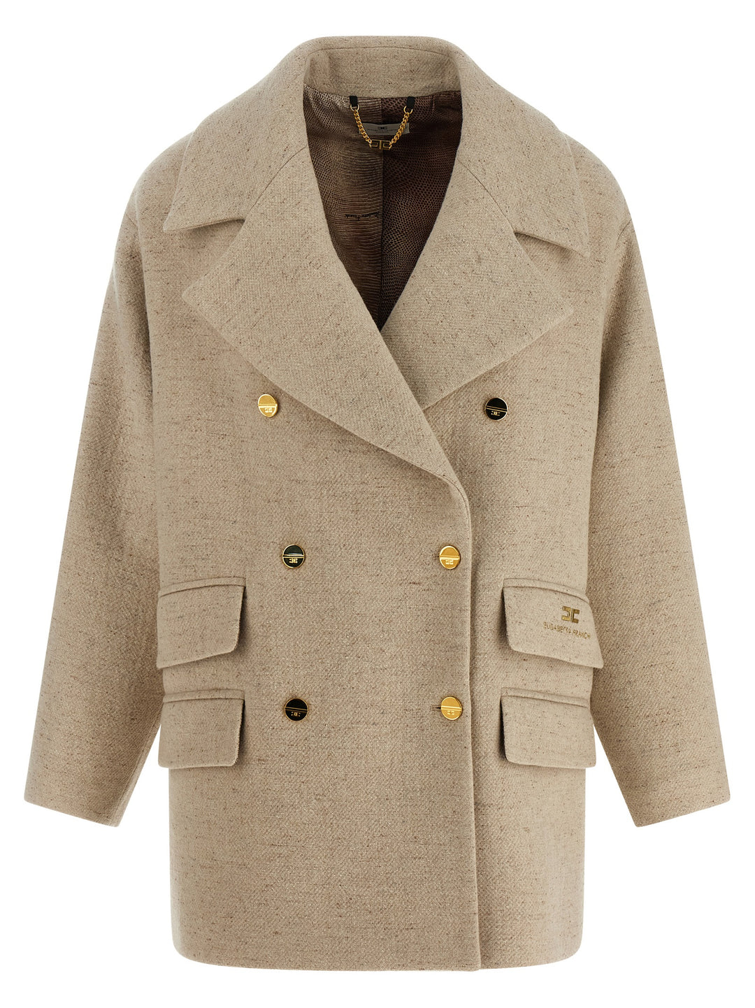Elisabetta Franchi Double-Breasted Coat Coats and Trench Coats - Beige | fb76e40997e31eddd735331aa1382f46266dc1e4