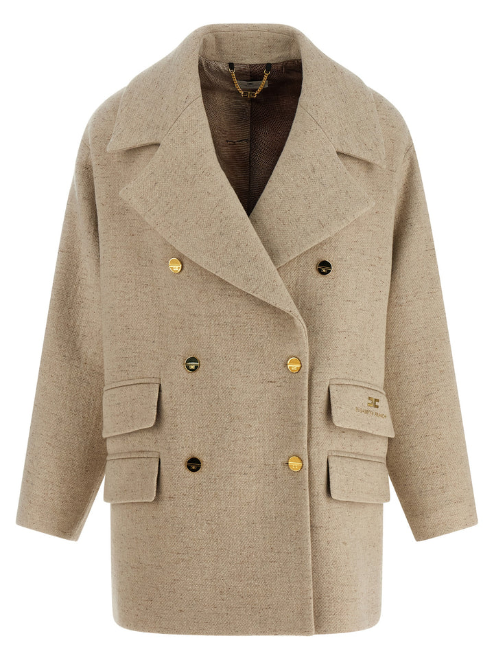 Elisabetta Franchi Double-Breasted Coat Coats and Trench Coats - Beige | fb76e40997e31eddd735331aa1382f46266dc1e4