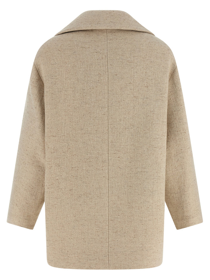 Elisabetta Franchi Double-Breasted Coat Coats and Trench Coats - Beige | a365821c6cc47c053d44acd2cecaa5be1f8e7dd0