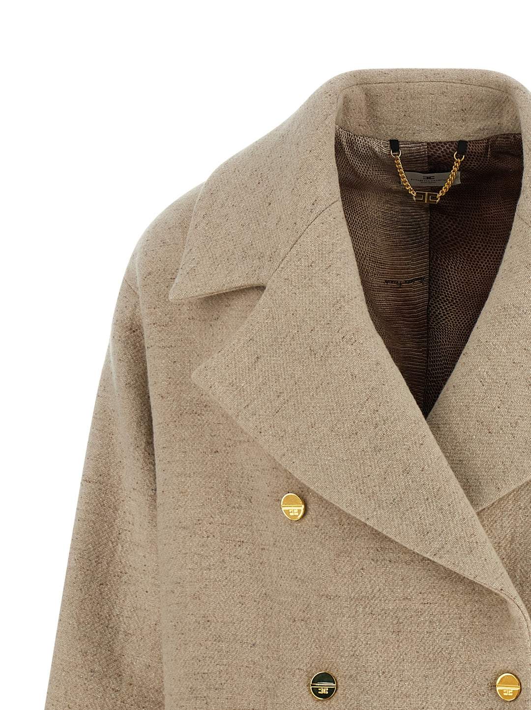 Elisabetta Franchi Double-Breasted Coat Coats and Trench Coats - Beige | d47306f5424110d839203f8b10a778dec6a4774f