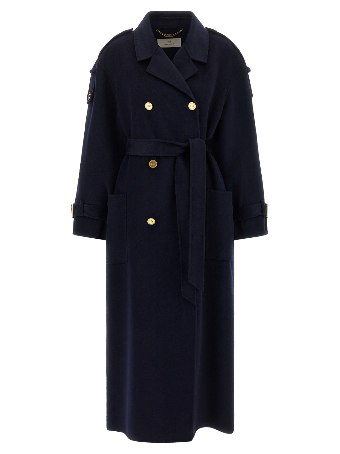 Elisabetta Franchi Double-Breasted Belted Coat Coats and Trench Coats - Blue | 85ff4cdfece8e670eb134844e0ddd209fa111f05