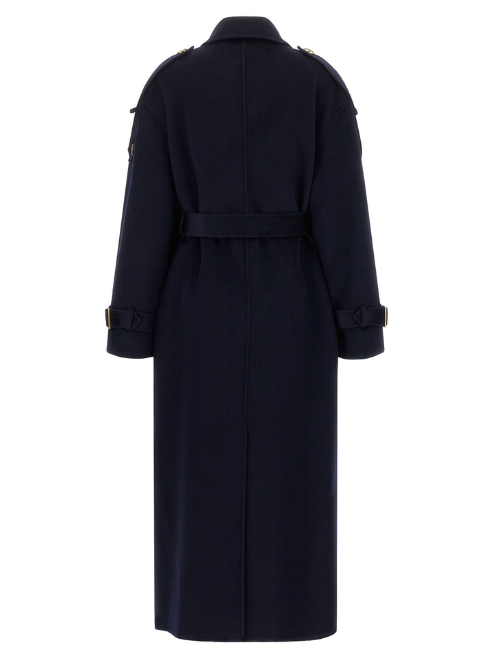 Elisabetta Franchi Double-Breasted Belted Coat Coats and Trench Coats - Blue | 59bb911ab0d049804ea7a358569ebe1910bbd33d