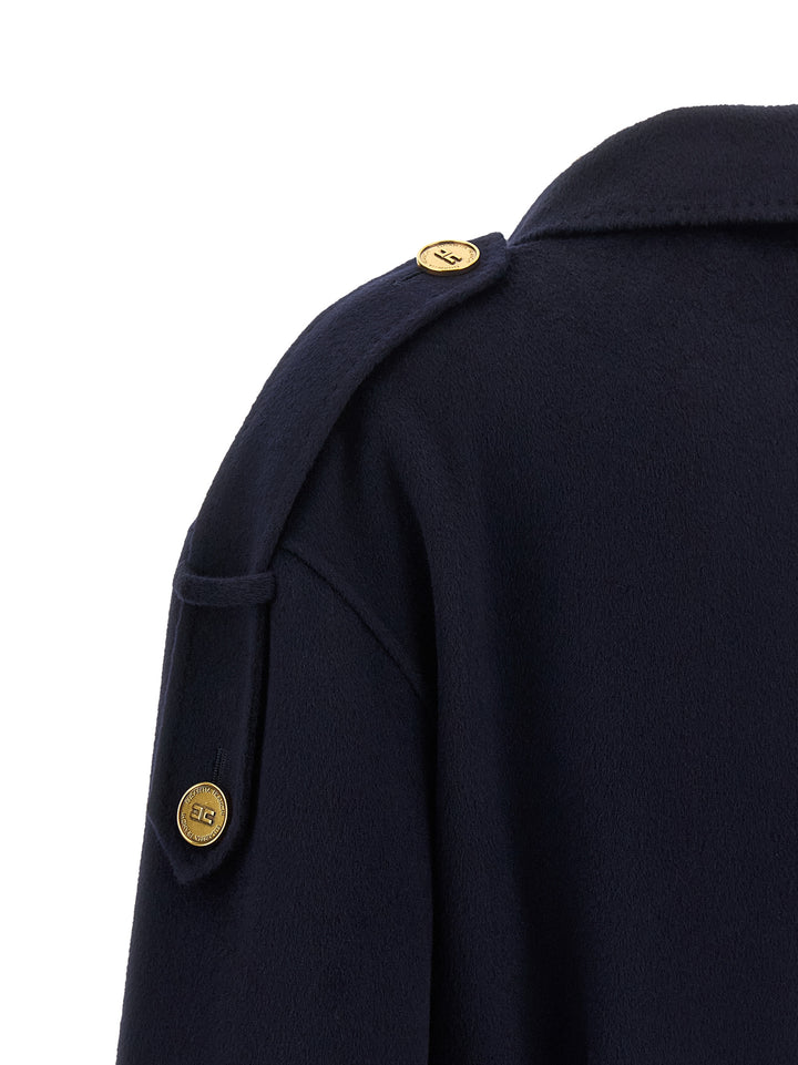 Elisabetta Franchi Double-Breasted Belted Coat Coats and Trench Coats - Blue | 3ae9452c68a7f2b7fa76b2242235599f41ebe161