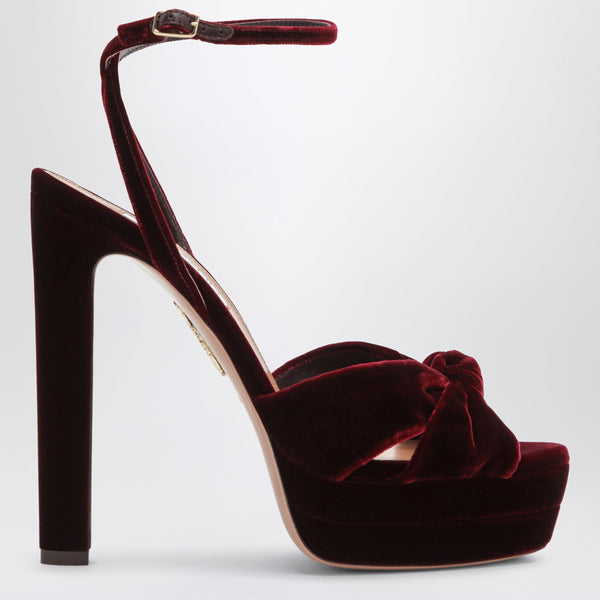 Burgundy Cupid Platform Sandals In Velvet