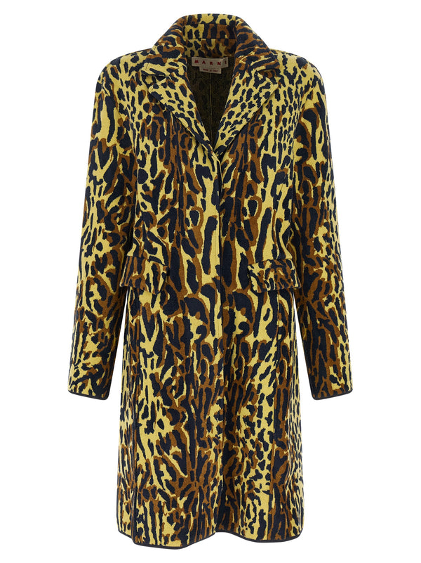 Animalier Jacquard Wool Coat Multicolor