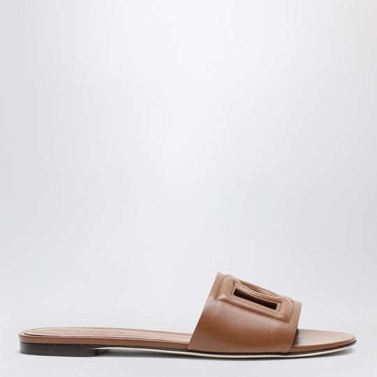 Brown Leather Slides With Dg Logo