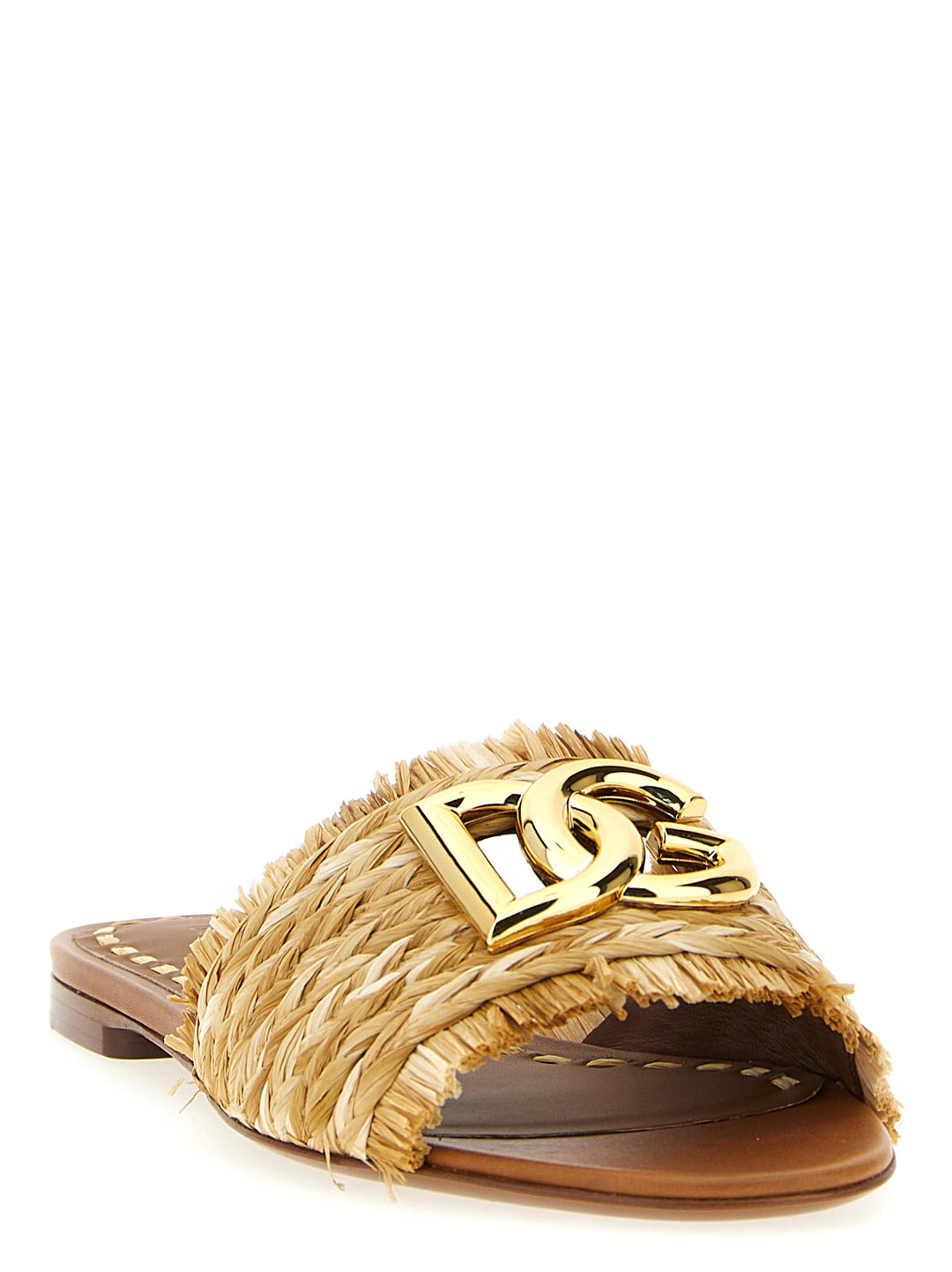 Dolce & Gabbana Raffia Braid Slides Sandals - Brown | 9a652cec12ab48e1ca23d19cc8fec0a22accd541