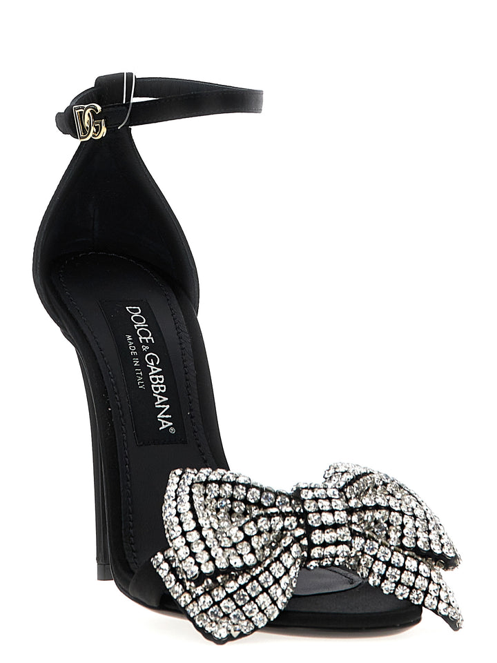 Satin Jewel Bow Sandals Black