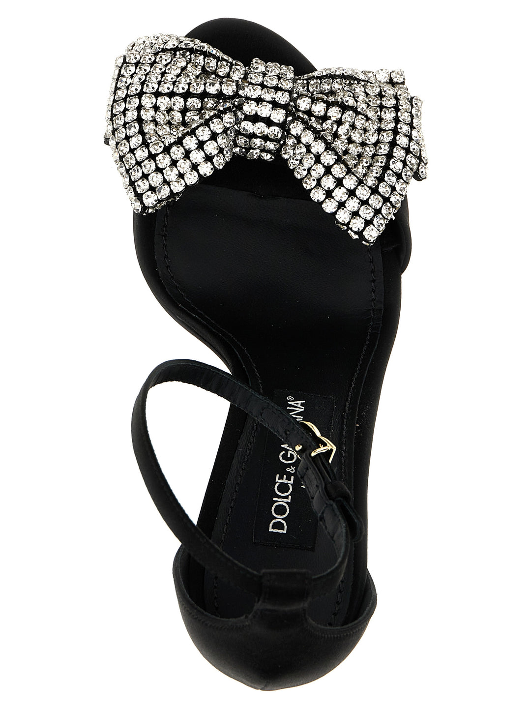 Satin Jewel Bow Sandals Black