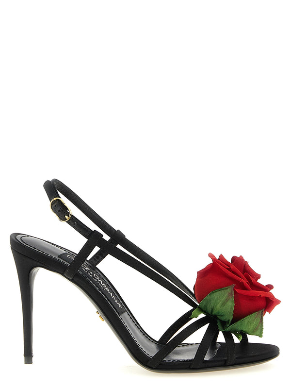 Satin With Flower Sandals Black