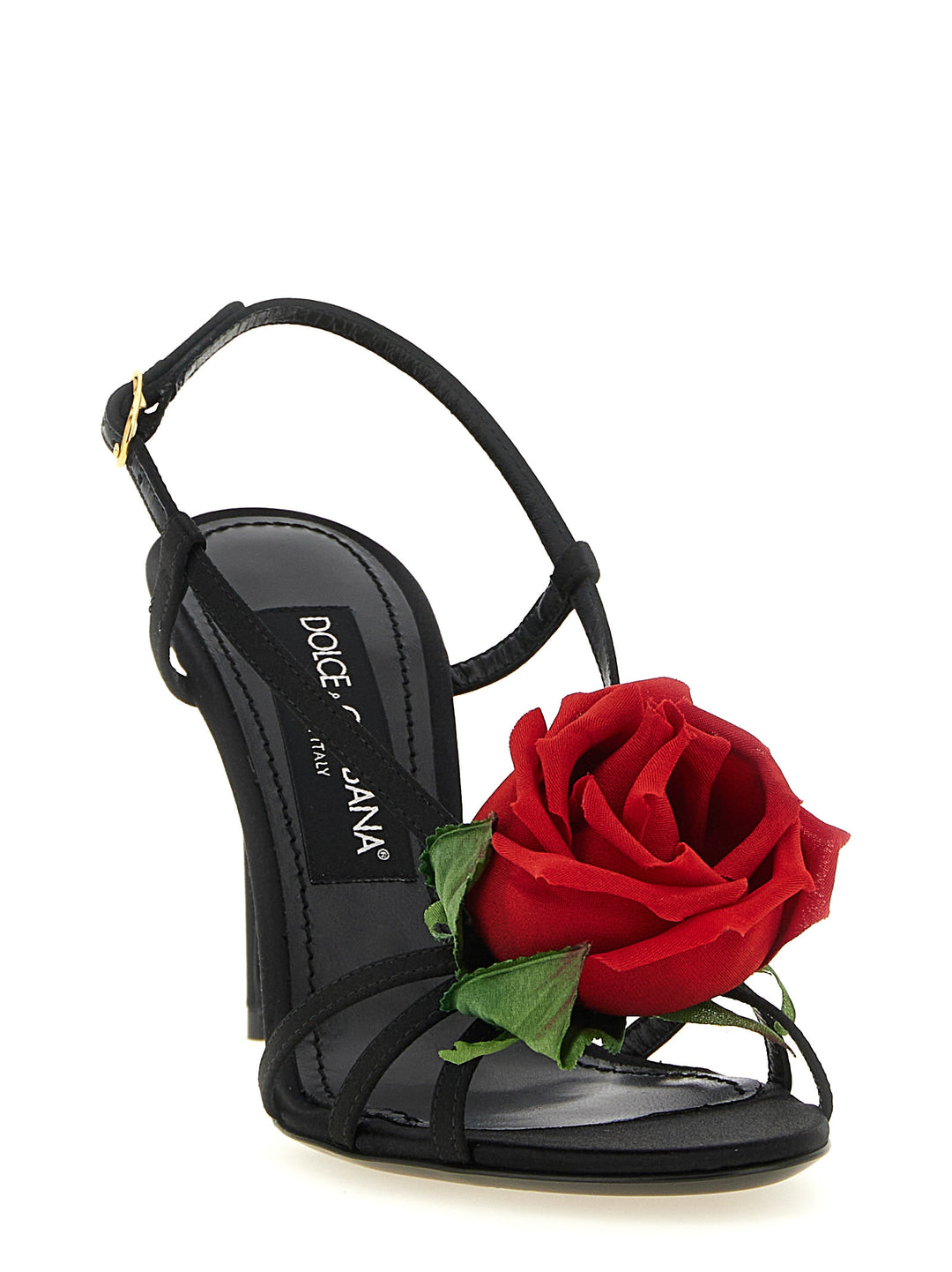 Dolce & Gabbana Satin  With Flower Sandals - Black | 25c6e84a7b14ea01ed839010560639732b60ecb9