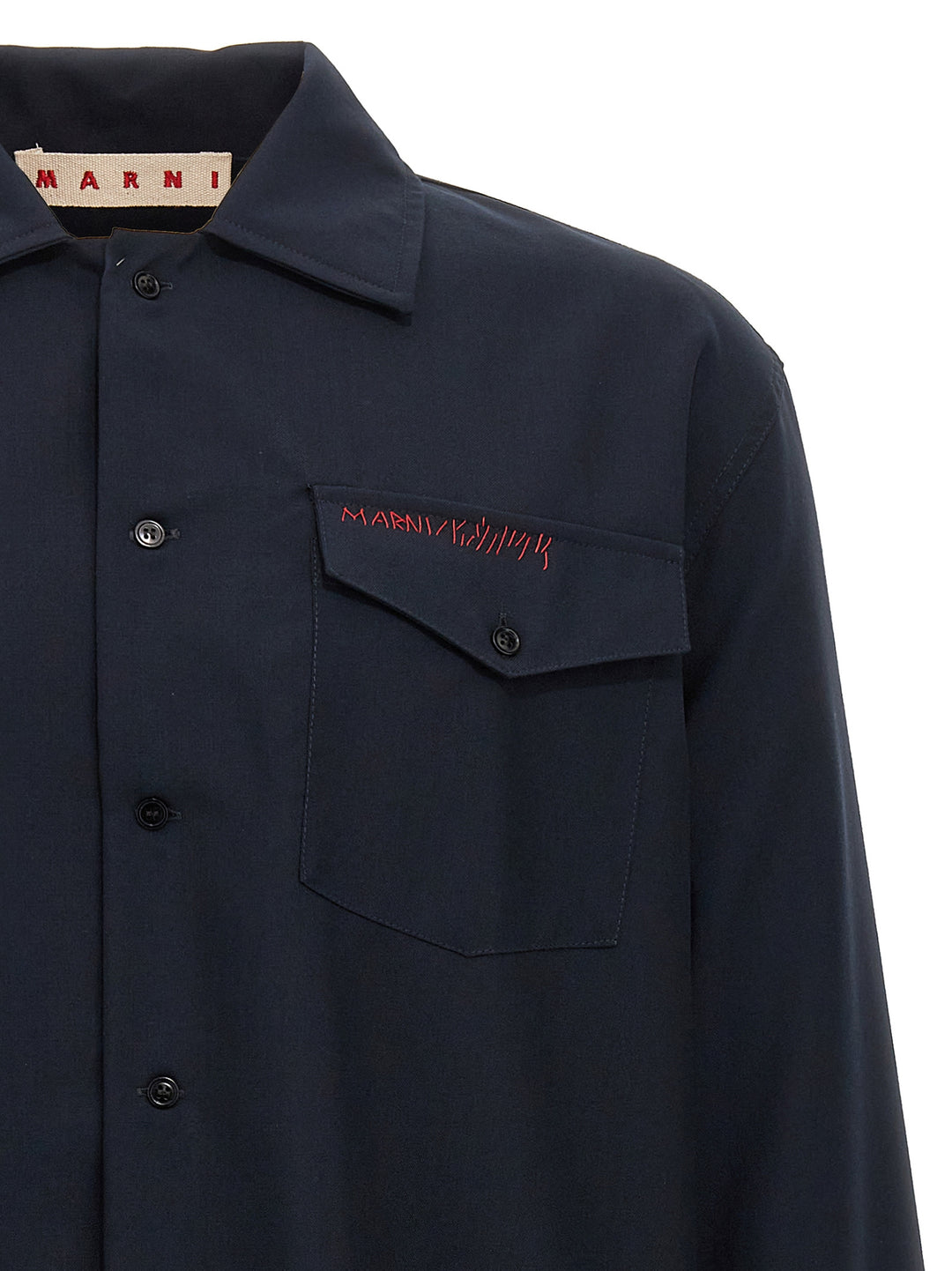 Logo Embroidery Shirt Shirt, Blouse Blue