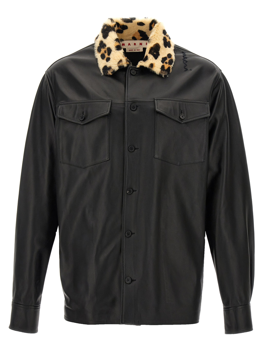 Animal Collar Nappa Shirt Shirt, Blouse Black