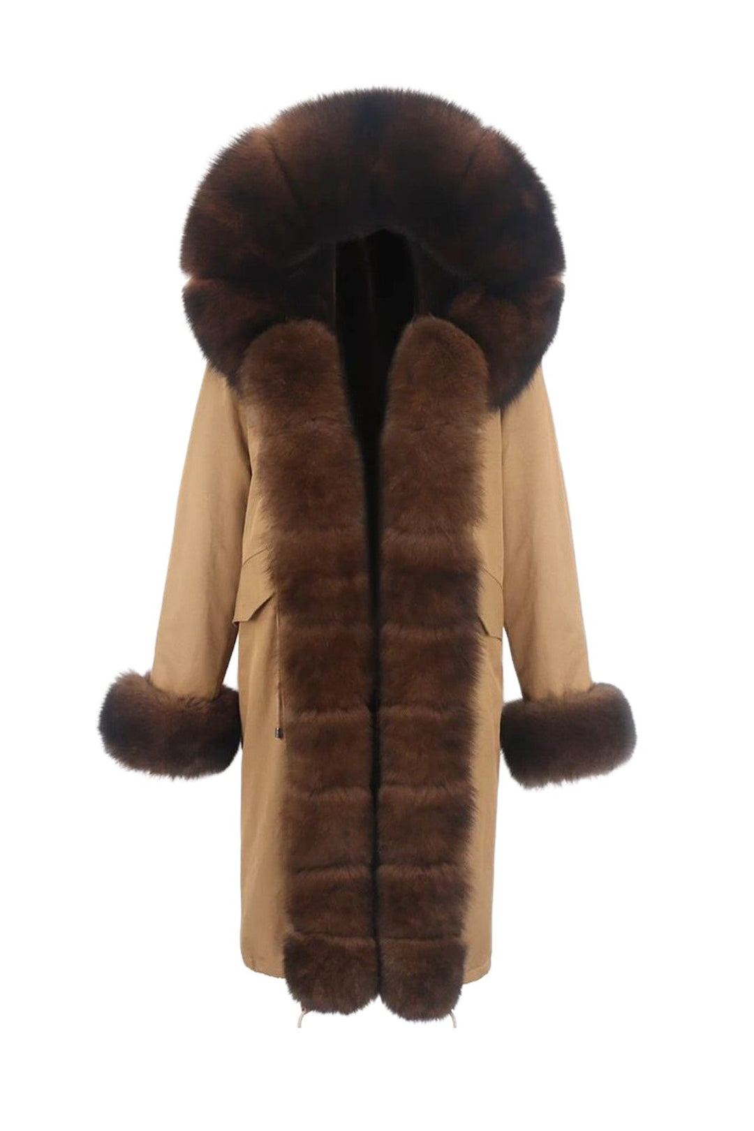 Doler Beige Parka with Fox Fur