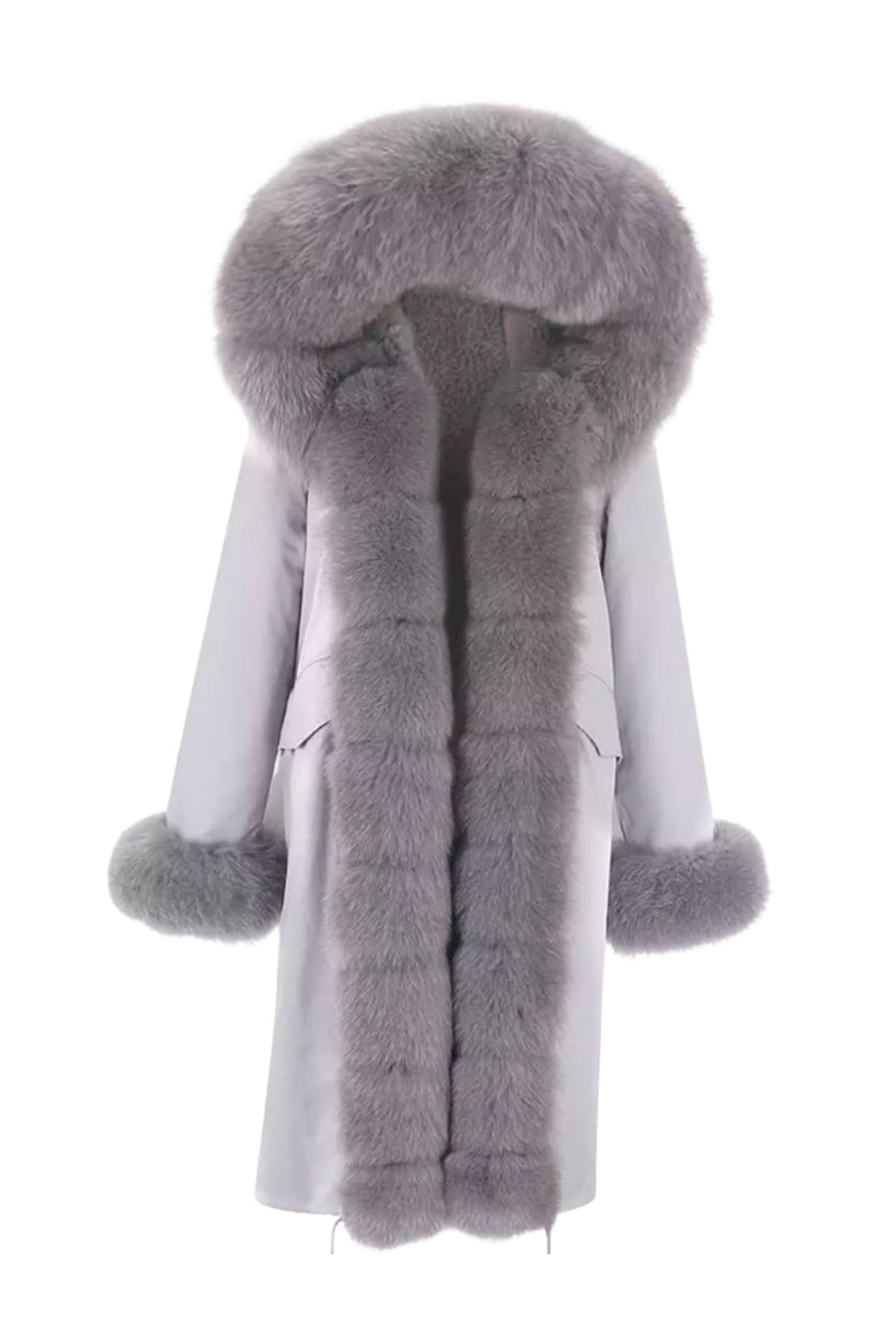 Doler Light Gray Parka with Fox Fur