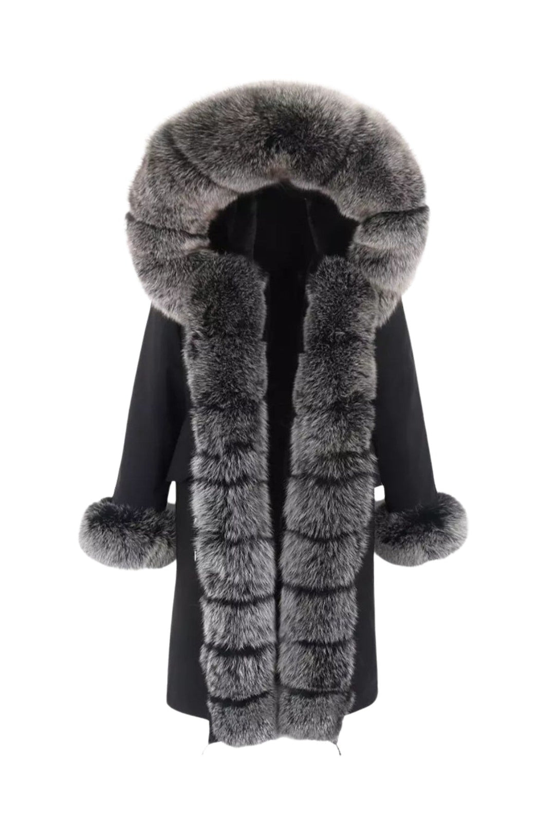 Doler Black Parka with Fox Fur