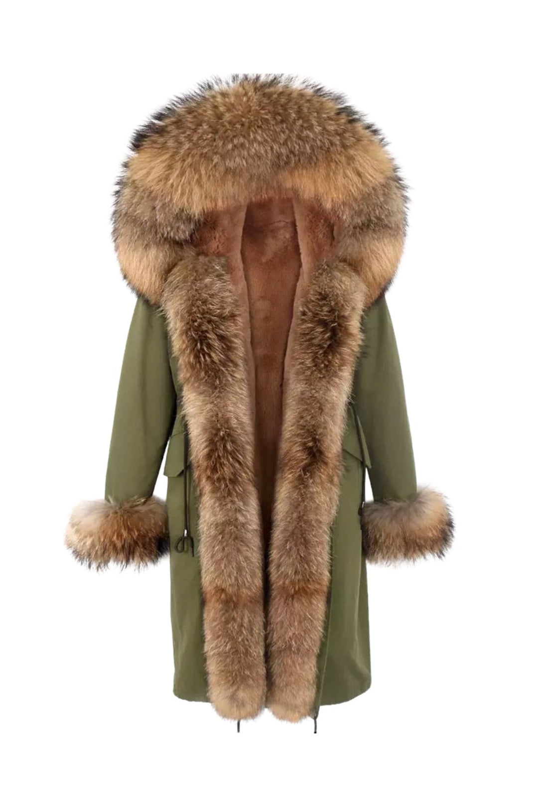 Doler Green Parka with Racoon Fur