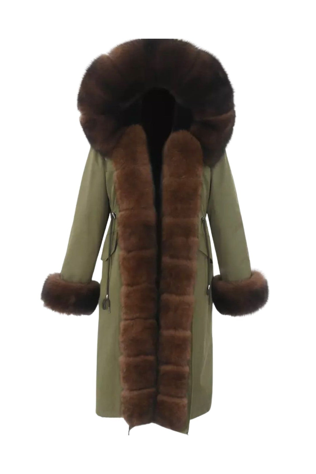 Doler Dark Green Parka with Brown Fox Fur