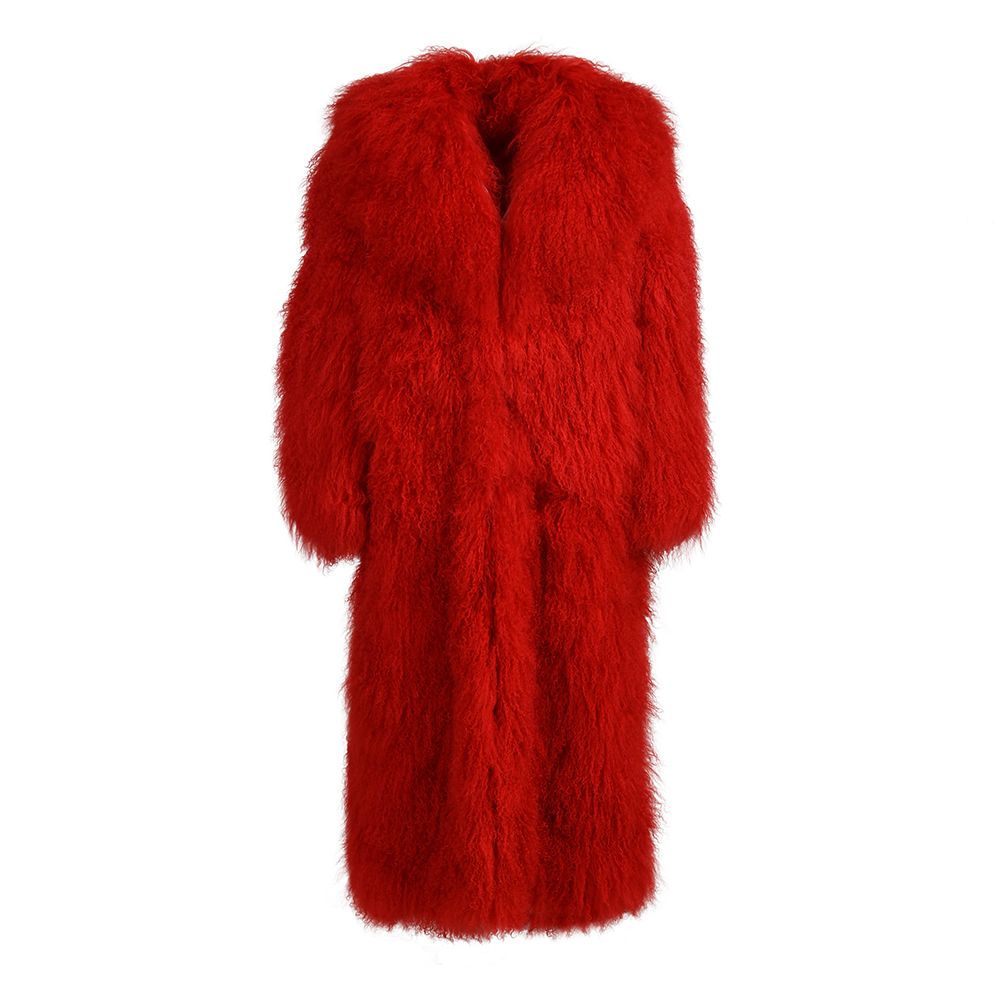 Rouselin Red Coat in Lambskin Fur