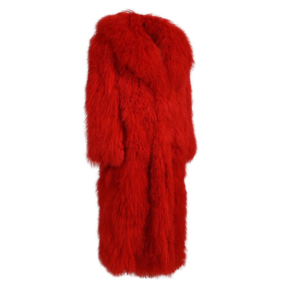 Rouselin Red Coat in Lambskin Fur