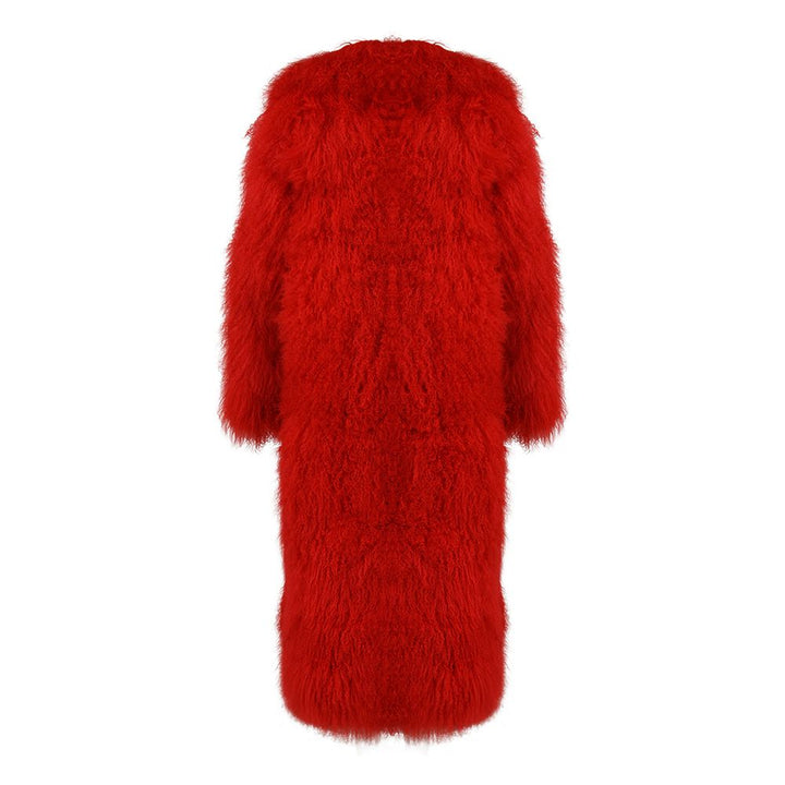 Rouselin Red Coat in Lambskin Fur