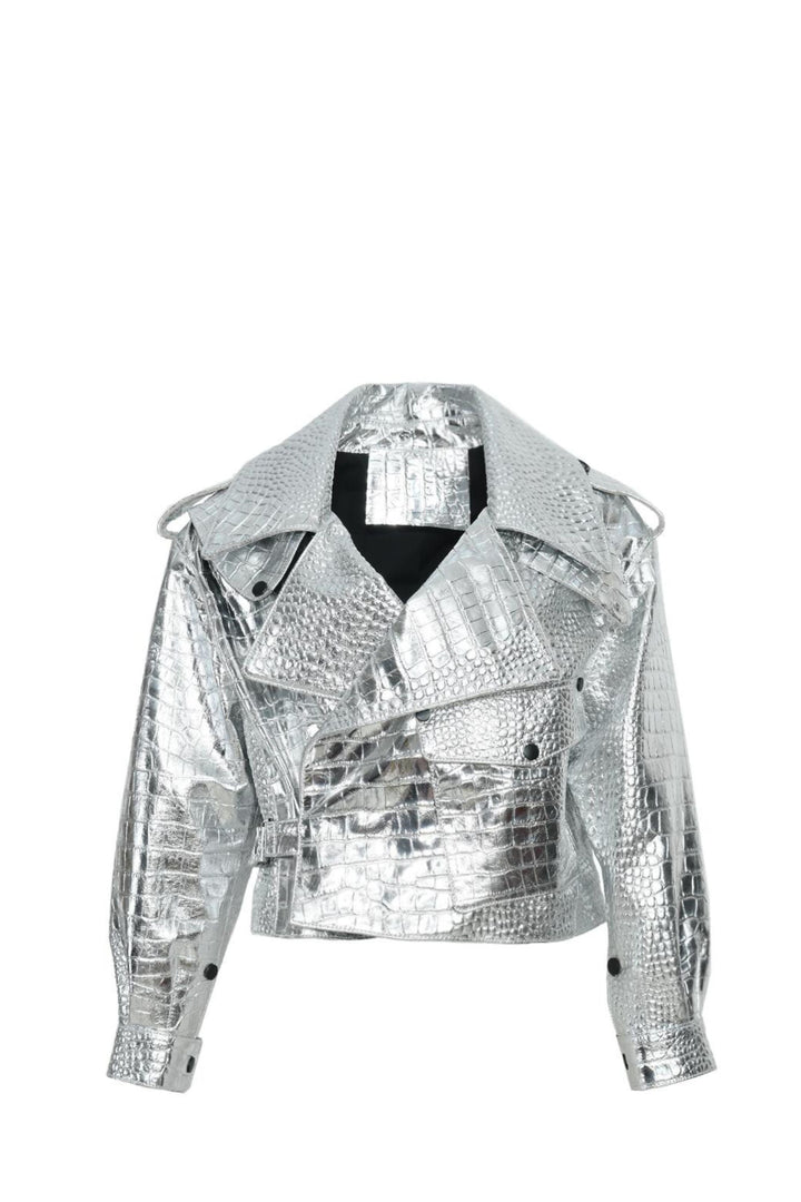 Ilaria Jacket in Silver Lambskin Leather