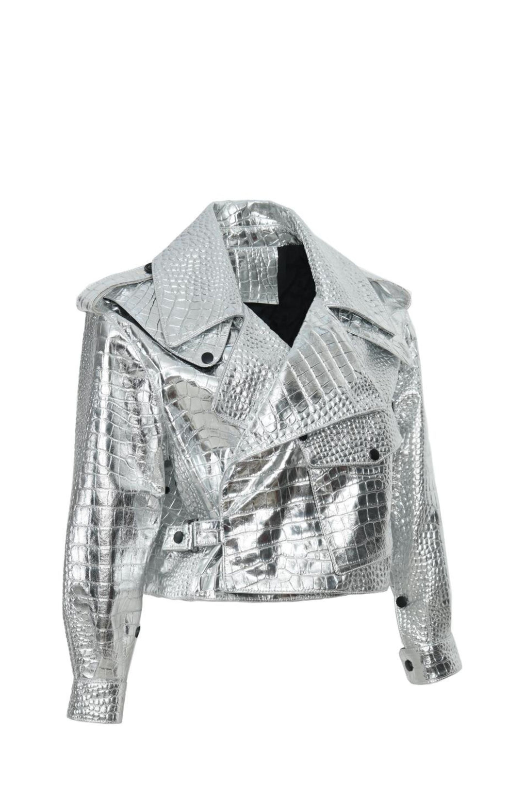 Ilaria Jacket in Silver Lambskin Leather