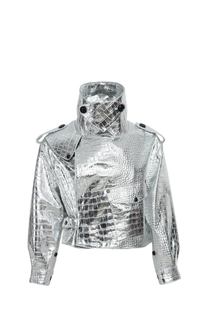 Ilaria Jacket in Silver Lambskin Leather