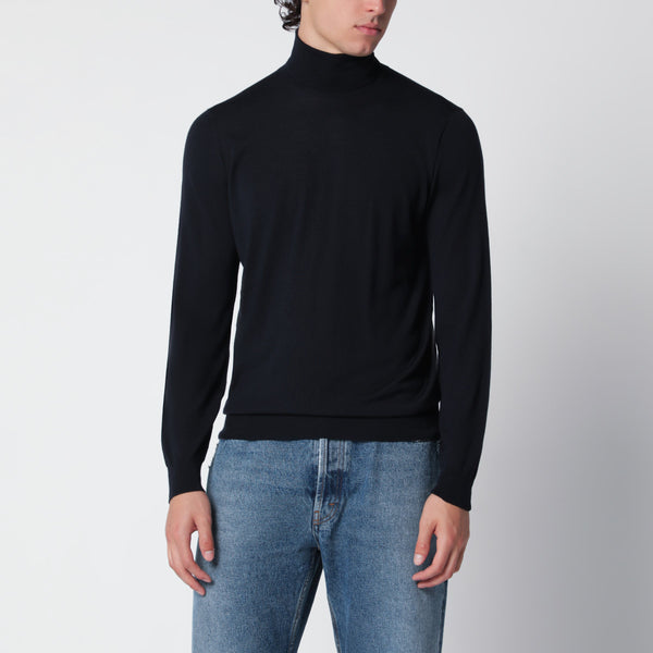 Navy Blue Wool Turtleneck Sweater
