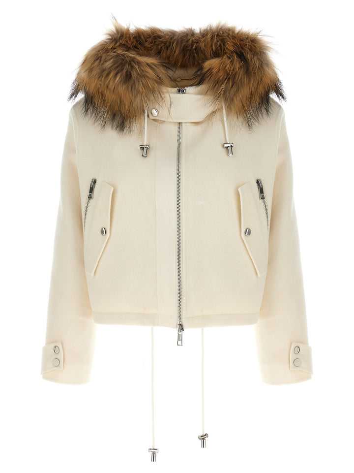 Short Parka With Fur Coat Casual Jackets, Parka White