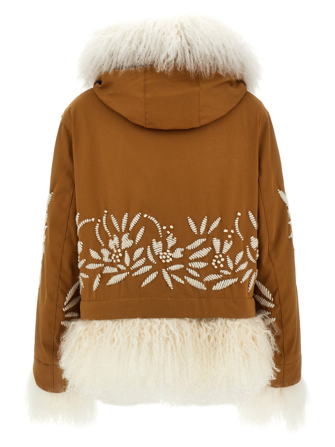 Fur Embroidery Parka Casual Jackets, Parka Brown