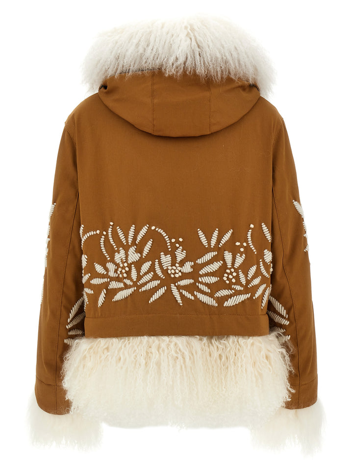 Fur Embroidery Parka Casual Jackets, Parka Brown